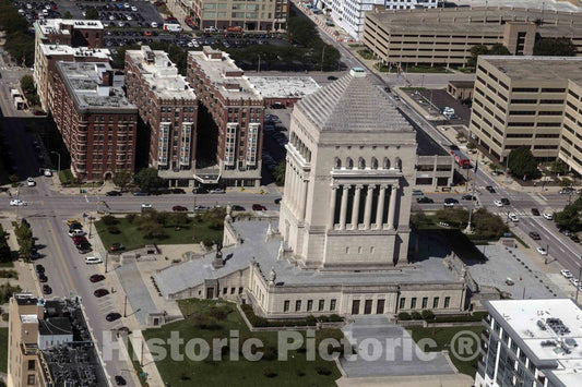 Photo- Aerial View of Indianapolis, Indiana, with a Focus on The Indiana World War Memorial, Built to Honor The Veterans of World War I 2 Fine Art Photo Reproduction