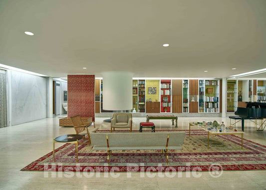 Photo- Part of The Living Room at The Miller House, considered a Modern-architecure gem Designed by Finnish-American Architect Eero Saarinen and Completed in 1957 in Columbus 1
