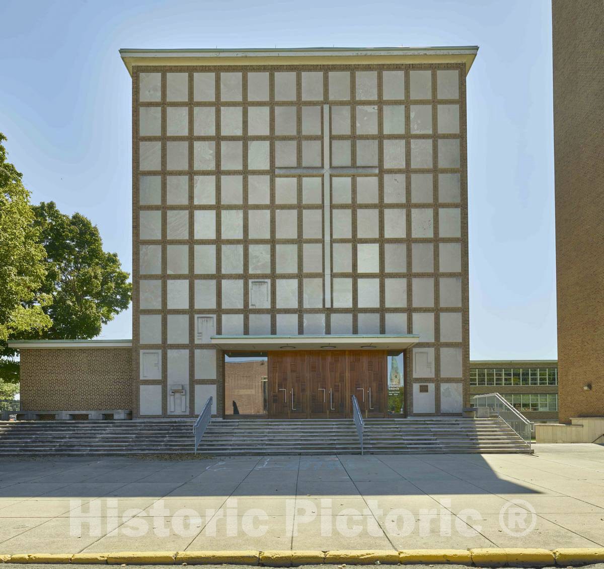 Photo- Front Facade of The First Christian Church, Designed by Finnish Architect Eliel Saarinen, a Devotee of Art Nouveau Architecture, and Completed in 1942 in Columbus