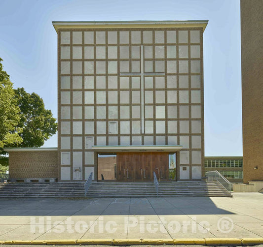 Photo- Front Facade of The First Christian Church, Designed by Finnish Architect Eliel Saarinen, a Devotee of Art Nouveau Architecture, and Completed in 1942 in Columbus