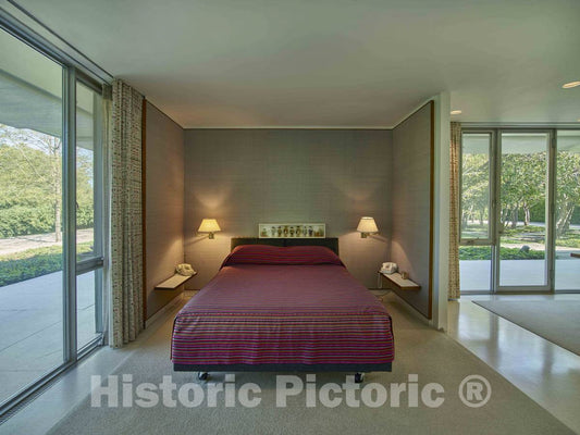 Photo- The Parents' Bedroom at The Miller House, considered a Modern-architecure gem Designed by Finnish-American Architect Eero Saarinen and Completed in 1957 in Columbus