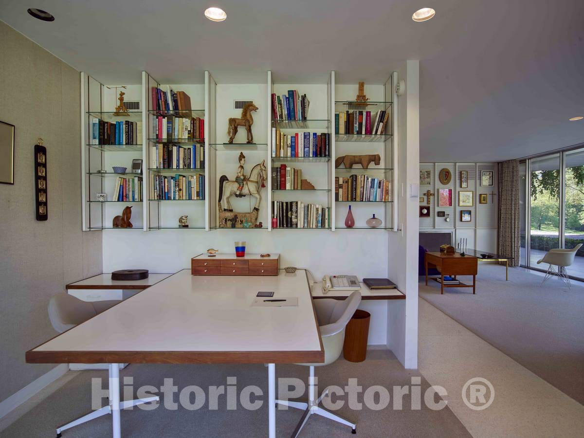 Photograph- The parents' office space next to their bedroom at the Miller House, considered a modern-architecure gem designed by Finnish-American architect Eero Saarinen and completed in 1957