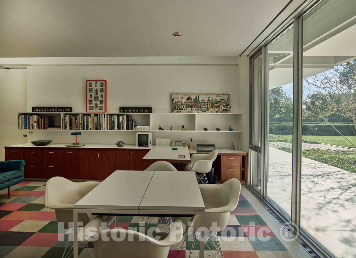 Photo- Family Office Area at The Miller House, considered a Modern-architecure gem Designed by Finnish-American Architect Eero Saarinen and Completed in 1957 in Columbus