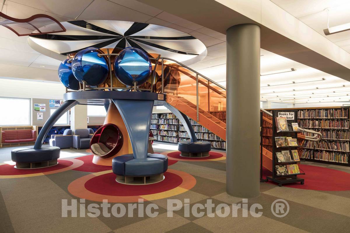 Photo- Modernist Stairway and bookstacks Inside The Allen County Public Library in Fort Wayne, Indiana 2 Fine Art Photo Reproduction