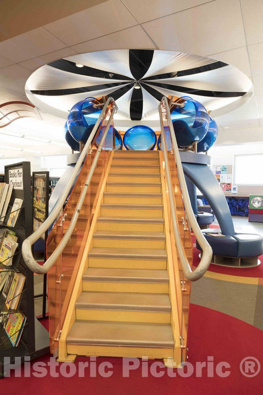 Photo- Modernist Stairway and bookstacks Inside The Allen County Public Library in Fort Wayne, Indiana 1 Fine Art Photo Reproduction