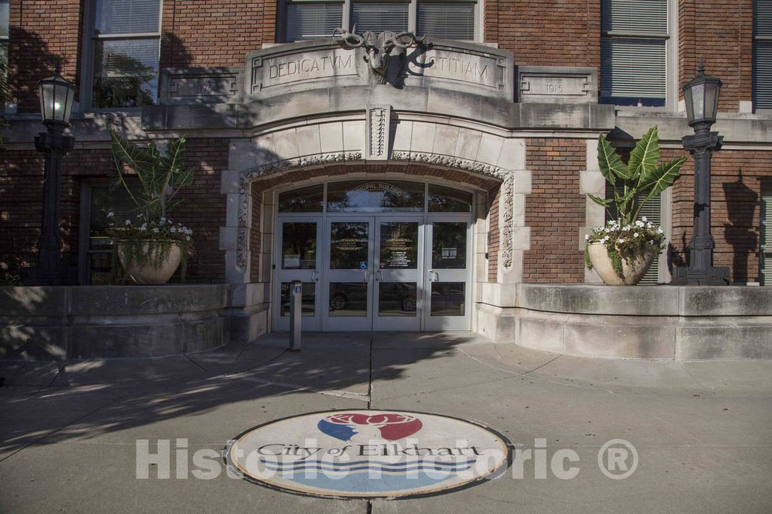 Photo - Entrance to the municipal building, designed by noted Chicago architect E. Hill Turnock, in Elkhart, Indiana- Fine Art Photo Reporduction