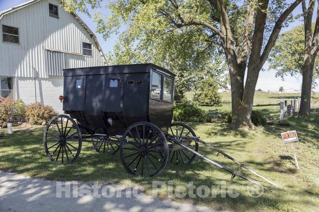 Photo - A Traditional Horse-Drawn Buggy on an Amish Farm in Elkhart County, Indiana, Near The Town of Middlebury- Fine Art Photo Reporduction