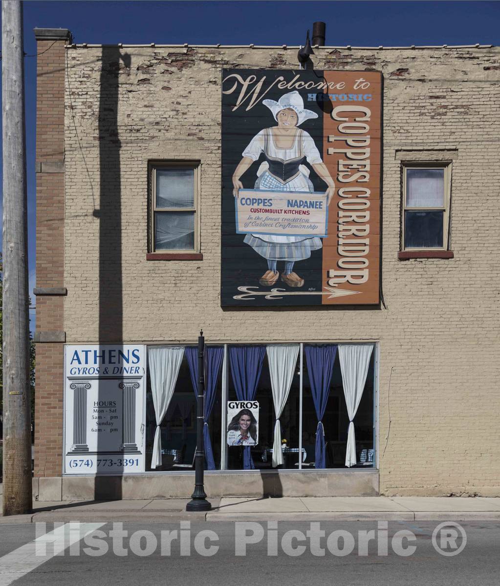 Photo - Old-Style Directional Sign to Coppes Corridor (Also Called Coppes Commons) in Nappanee, Indiana- Fine Art Photo Reporduction