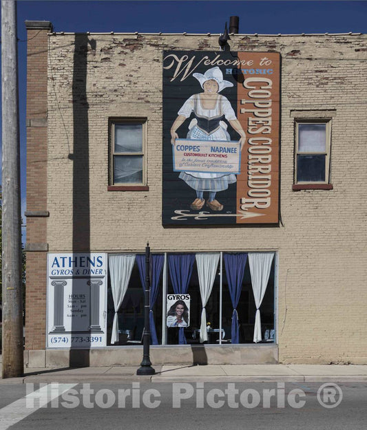 Photo - Old-Style Directional Sign to Coppes Corridor (Also Called Coppes Commons) in Nappanee, Indiana- Fine Art Photo Reporduction