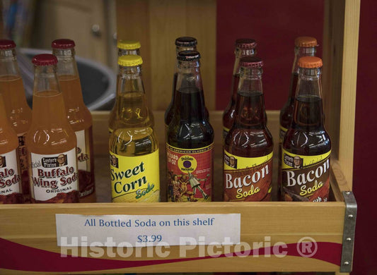 Photo - Sweet soda drinks, sometimes called"pop" in parts of the United States, normally come in fruit or cola flavors, but at the Dime Store- Fine Art Photo Reporduction