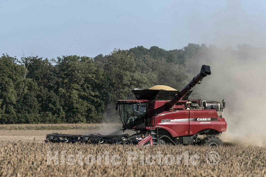 Photo - A harvester kicks up dust in a cornfield near Bridgeton in Parke County, Indiana- Fine Art Photo Reporduction