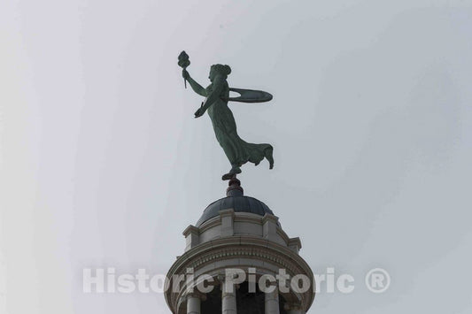 Photo - The 14-Foot-high Wind-Vane Statue of Lady Liberty ATOP The Allen County Courthouse in Fort Wayne, Indiana, Designed by Brentwood S. Tolan of Fort Wayne