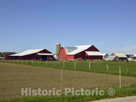 Photo - A tidy Amish farm, with the absence of electric wires entering the farmstead, near Topeka in LaGrange County, Indiana- Fine Art Photo Reporduction