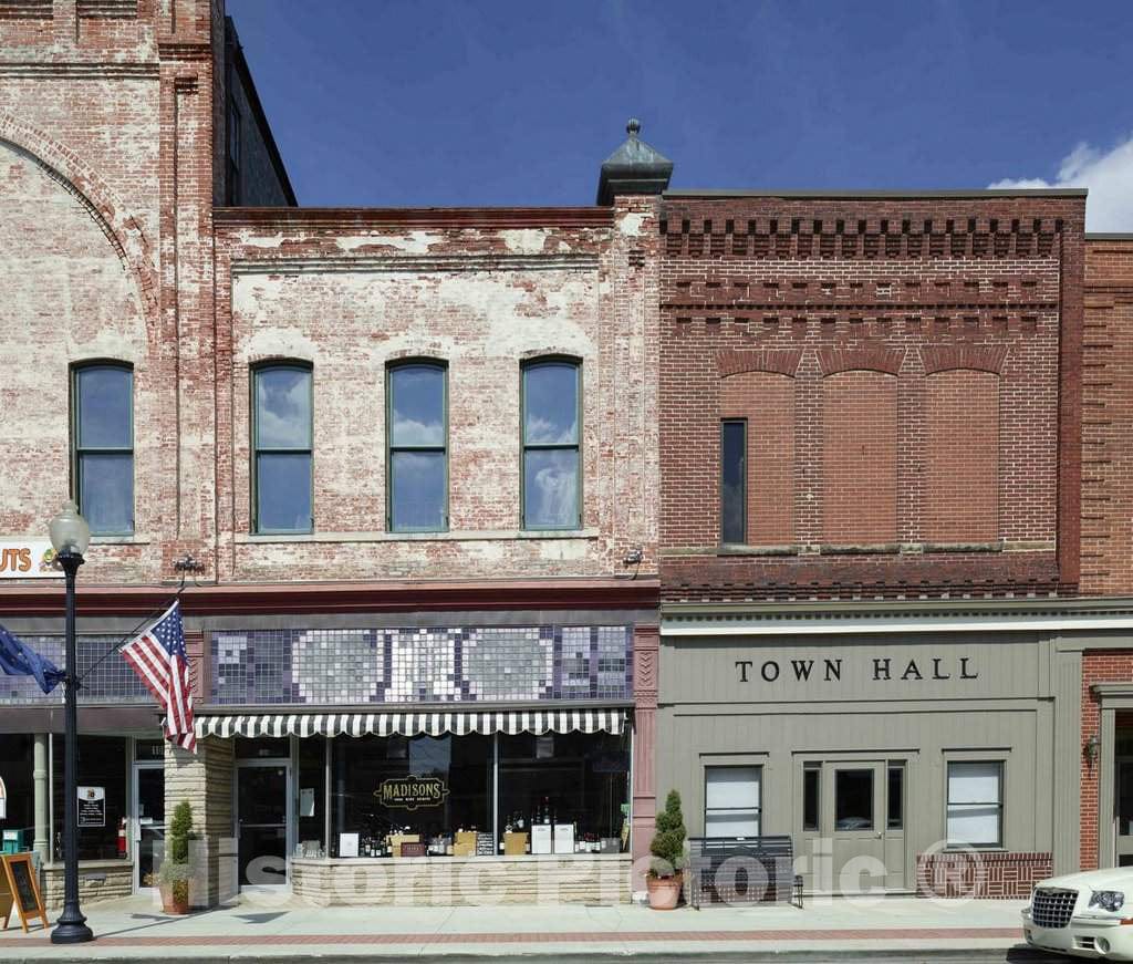 Photo - A downtown block that includes the town hall in Pendleton, Indiana- Fine Art Photo Reporduction