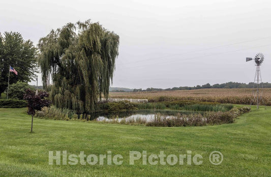 Photo - A Weeping Willow and a Windmill Overlook a Country Pond in LaGrange County, Indiana- Fine Art Photo Reporduction