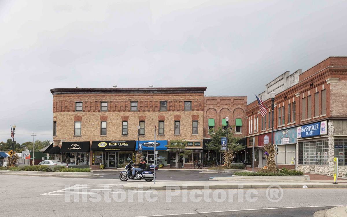 Photo - A motorcyclist enters the Steuben County Courthouse square in Angola, Indiana- Fine Art Photo Reporduction