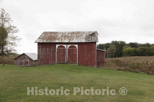 Photo - an artistically Coordinated barn and shed in Steuben County, Indiana- Fine Art Photo Reporduction