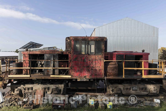 Photograph- A General Electric 70-ton diesel electric locomotive at the Youngstown Steel Heritage Museum; part of President Rick Rowlands' and other Youngstown Steel Heritage Foundation member