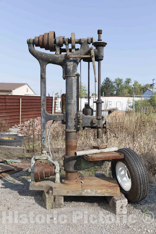 Photo- A Cincinnati 24-inch upright drill at the Youngstown Steel Heritage Museum; part of President Rick Rowlands' and other Youngstown Steel Heritage Foundation members