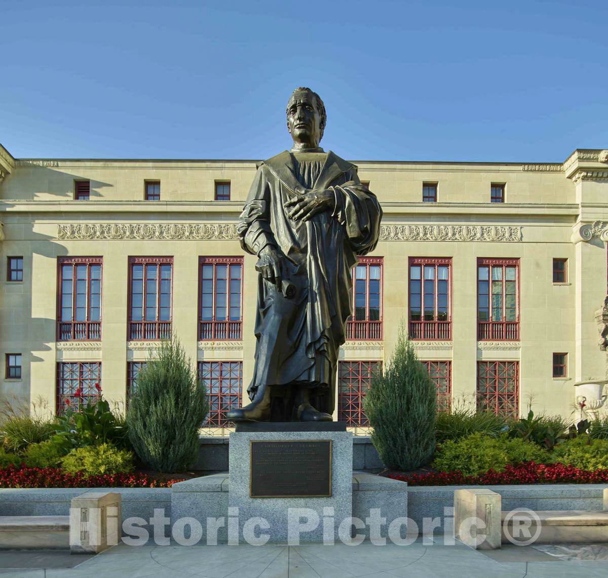 Photo - Statue of The city's Namesake, Explorer Christopher Columbus, in Front of City Hall, Built in 1928 in Columbus- Fine Art Photo Reporduction