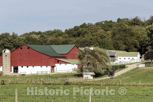 Photo - A Horse-Drawn Amish Buggy Heads up The Hill to The Large Farmstead at Hershberger's Farm and Bakery- Fine Art Photo Reporduction