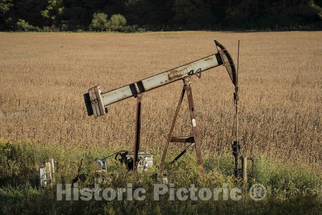 Photo - A Small, Rusting Oil Pump Called a pumpjack Still pulls, up and Down, Hour After Hour in Rural Holmes County, Ohio- Fine Art Photo Reporduction
