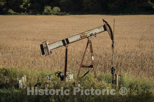 Photo - A Small, Rusting Oil Pump Called a pumpjack Still pulls, up and Down, Hour After Hour in Rural Holmes County, Ohio- Fine Art Photo Reporduction