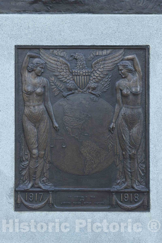 Photo - Bronze Plaque on The Ohio World War Memorial, erected in 1930 at The Ohio Statehouse, The Name for The State Capitol Used Locally, in Columbus, Ohio