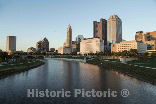 Photo - Skyline View of Downtown Columbus, Ohio, from a Point Along The Scioto River- Fine Art Photo Reporduction