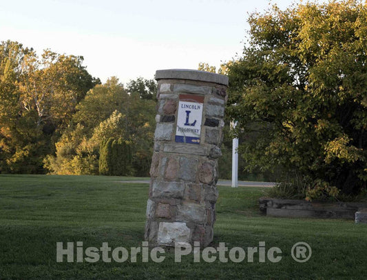 Photo - A Now (2016) cockeyed Stone Monument Honoring The Old Lincoln Highway That Passes Through Bucyrus, a Small City in Central Ohio- Fine Art Photo Reporduction