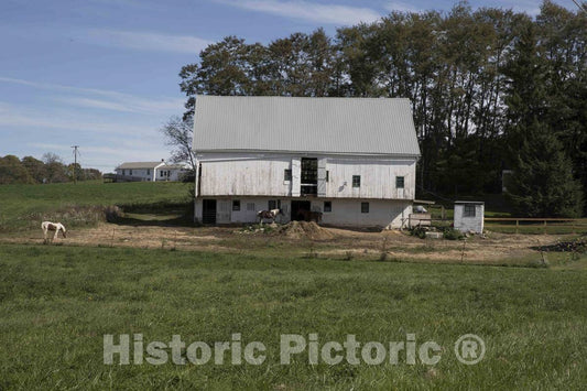 Photo - A Stark County, Ohio, barn with a Length-Wide Overhang, or Lean-to, That facilitates Work Around The barn in Inclement Weather- Fine Art Photo Reporduction