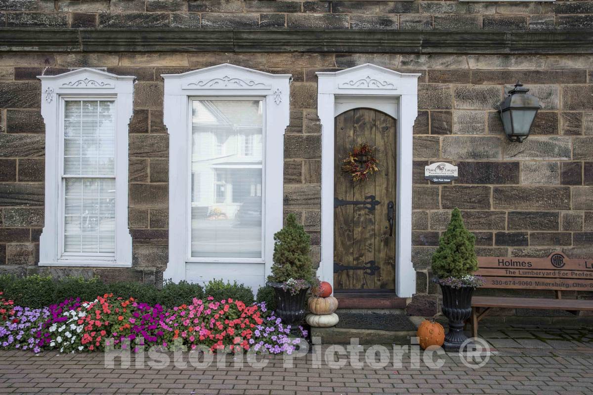 Photo - The entryway to This Historic Stone Building in Winesburg, Ohio, is Decorated for Fall- Fine Art Photo Reporduction