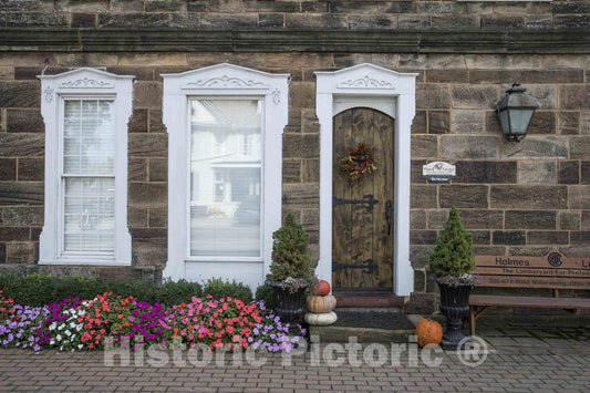 Photo - The entryway to This Historic Stone Building in Winesburg, Ohio, is Decorated for Fall- Fine Art Photo Reporduction