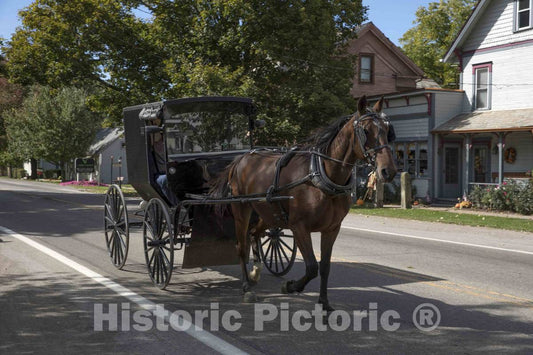 Photo - an Amish Horse, Buggy, and Riders roll Through Winesburg, Ohio- Fine Art Photo Reporduction