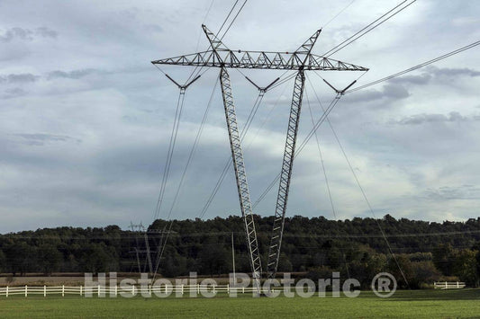 Photo - A line of enormous power towers and electric cables in Muskingum County, Ohio- Fine Art Photo Reporduction