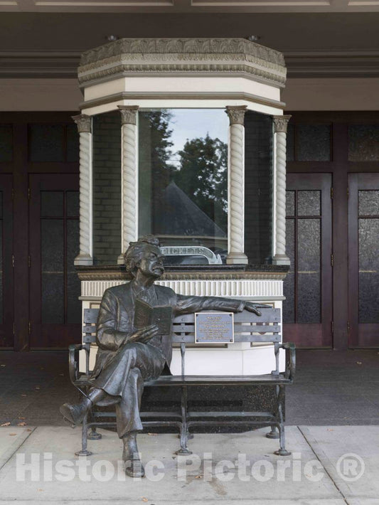 Photo - The legendary American author and storyteller Mark Twain, lounges in front of the Midland Theatre, at last in sculpure form, in Newark, Ohio- Fine Art Photo Reporduction