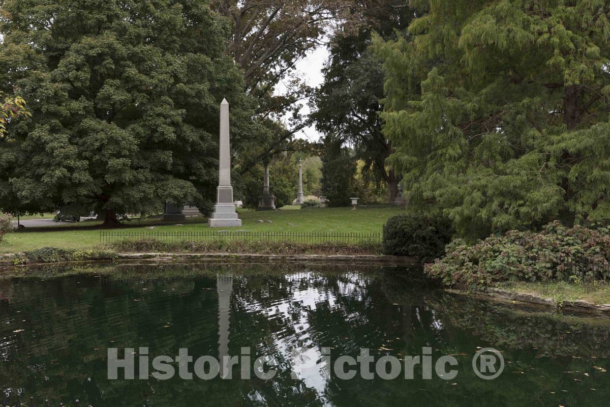 Photo- View Across one of Many Lakes and lagoons at The 733-acre Spring Grove Cemetery and Arboretum in Cincinnati, Ohio, The Second-Largest Cemetery in The United States 2