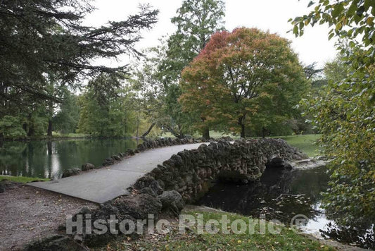 Photo- Footbridge Over an Inlet to one of Many Lakes at The 733-acre Spring Grove Cemetery and Arboretum in Cincinnati, Ohio, The Second-Largest Cemetery in The United States