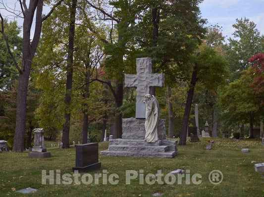 Photo - The Angel-at-a-Cross Grave Statue at Woodland Cemetery and Arboretum, in Dayton, Ohio, one of The Oldest Garden Cemeteries in The United States