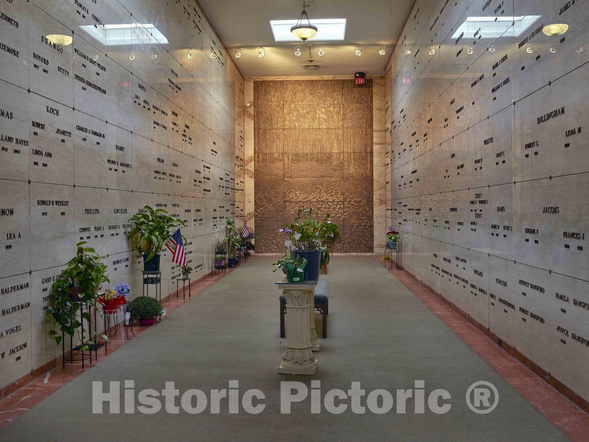 Photo - An alcove in the 1970 mausoleum at Woodland Cemetery and Arboretum, in Dayton, Ohio, one of the oldest"garden" cemeteries in the United States- Fine Art Photo Reporduction