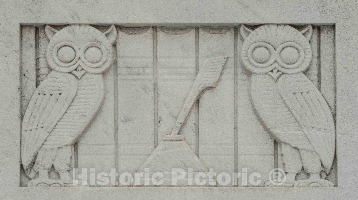 Photo - Owl Detail on an Exterior Wall of The Thomas J. Moyer Ohio Judicial Center, Home of The Ohio Supreme Court in Columbus, Ohio, Designed by Architect Harry Hake