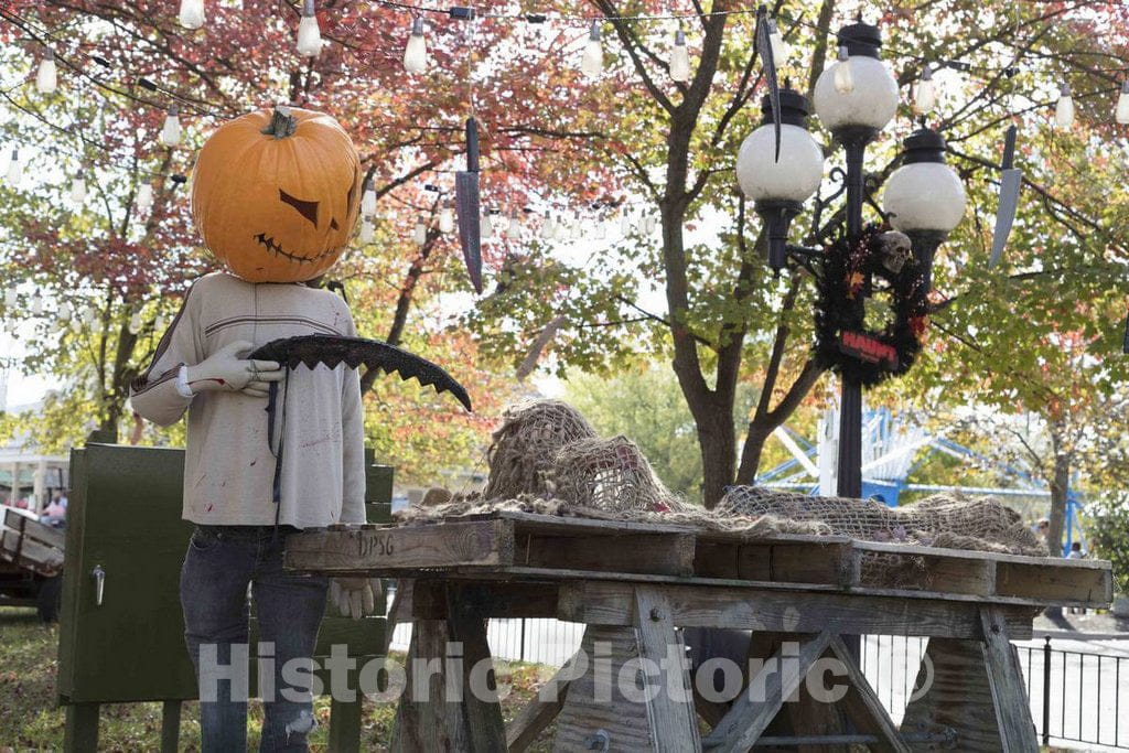 Photograph - In keeping with a favorite American autumnal theme, King's Island theme park in Mason, a northeastern suburb of Cincinnati, Ohio, adds spooky Halloween props to its grounds 1