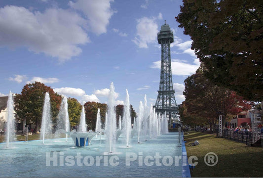 Photo - Fountains Erupt Near a one-Third Scale Version of France's Eiffel Tower at The King's Island Theme Park in Mason, a Northeastern Suburb of Cincinnati, Ohio