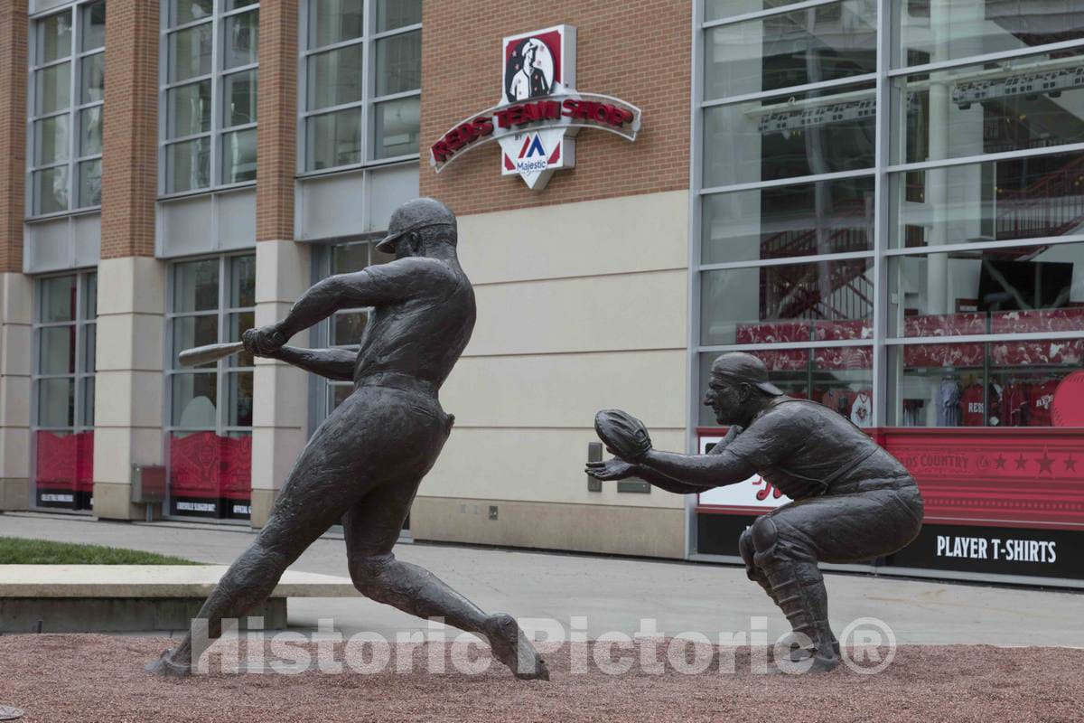 Photograph - Several statues by sculptor Tom Tsuchiya outside the Great American Ballpark, home of the Cincinnati Reds' baseball team, salute the team's legendary players, including, here 1