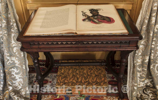 Photo- Bookstand with a Volume Open to a Folio About a Seneca Indian Chief at The William Howard TAFT National Historic Site in The Mount Auburn Section of Cincinnati Ohio