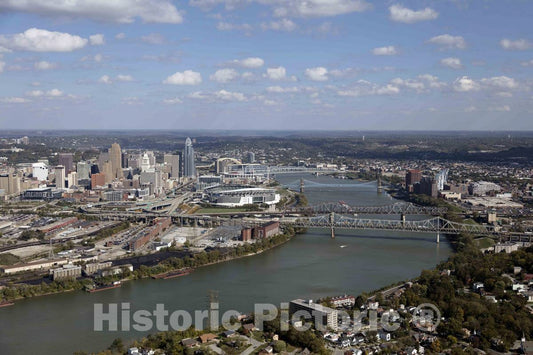 Photo- Aerial View Showing The Connection Between Downtown Cincinnati, Ohio, and its Northern Kentucky Suburbs via Bridges Over The Ohio River 1 Fine Art Photo Reproduction