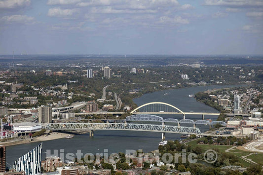 Photo- Aerial View Showing The Connection Between Downtown Cincinnati, Ohio, and its Northern Kentucky Suburbs via Bridges Over The Ohio River 3 Fine Art Photo Reproduction