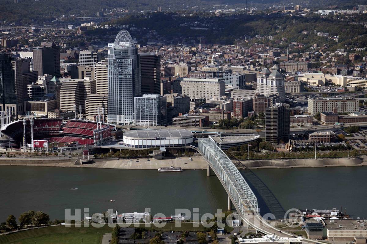 Photo - Aerial view of downtown Cincinnati, Ohio, looking northward from across the Ohio River in northern Kentucky- Fine Art Photo Reporduction