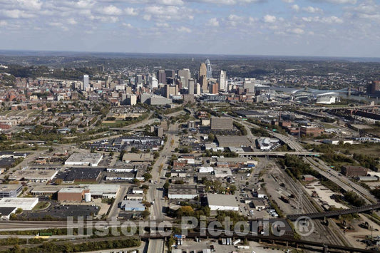 Photo- Looking Past a vast Industrial Neighborhood at an Aerial View of Cincinnati, Ohio 2 Fine Art Photo Reproduction