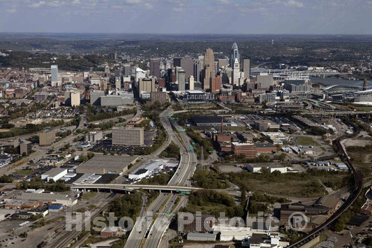 Photo- Looking Past a vast Industrial Neighborhood at an Aerial View of Cincinnati, Ohio 3 Fine Art Photo Reproduction